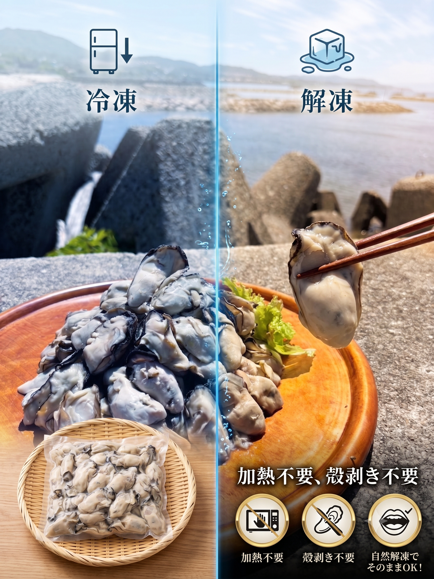 冷凍蒸しカキ(むき身2ｋｇ)